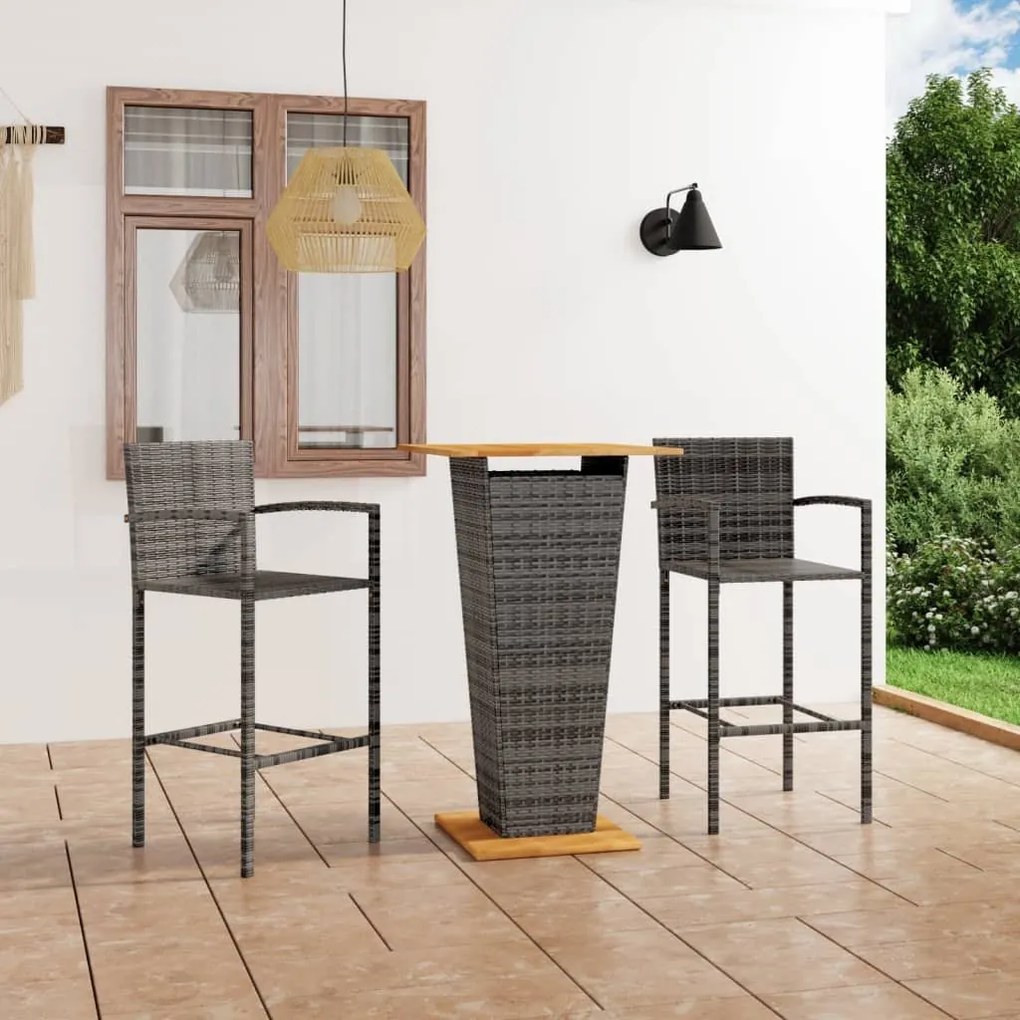 Set mobilier de bar de gradina, 3 piese, gri