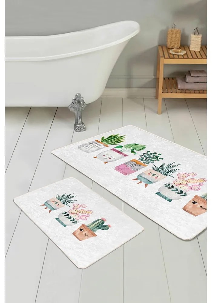 Covorașe de baie albe 2 buc. din catifea 60x100 cm Succulent – Mila Home