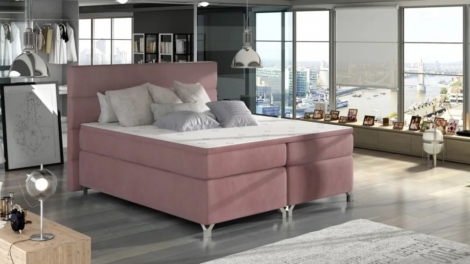 Pat tapitat boxspring, cu spatiu pentru depozitare, 180X200 cm, Amadeo 2, Eltap (Culoare: Albastru)