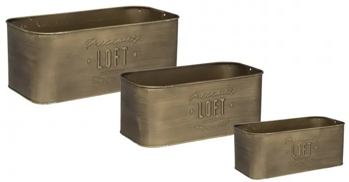 Set 3 jardiniere Gloden Loft, metal, 23x11.5xH9.8 cm, 29.4x13.7xH11.7 cm, 34.5x17xH14.2 cm