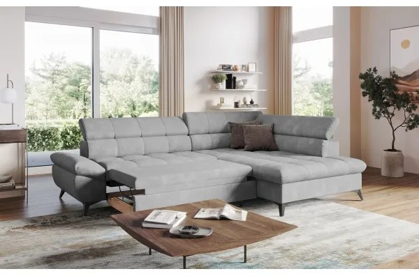 Canapea colțar extensibilă în L MARANO, dreapta, gri