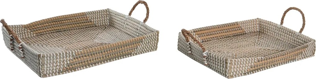 Set 2 tăvi decorative din iarbă de mare împletită, natur și galben, 15 x 52 x 38 cm, „Séry”