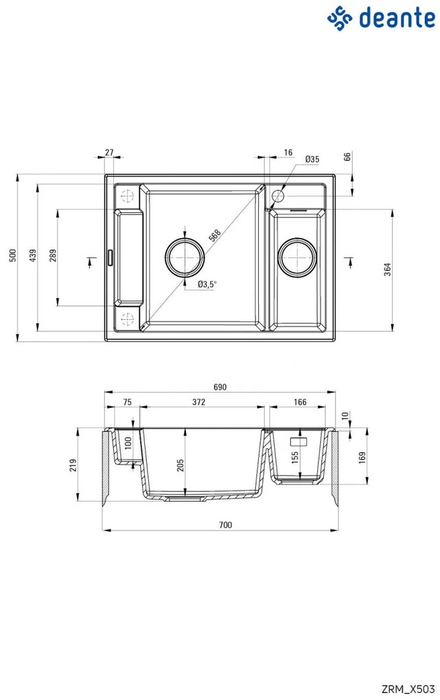 Chiuvetă magnetică din granit, 1,5-cuve, Magnetic, ZRM_A503