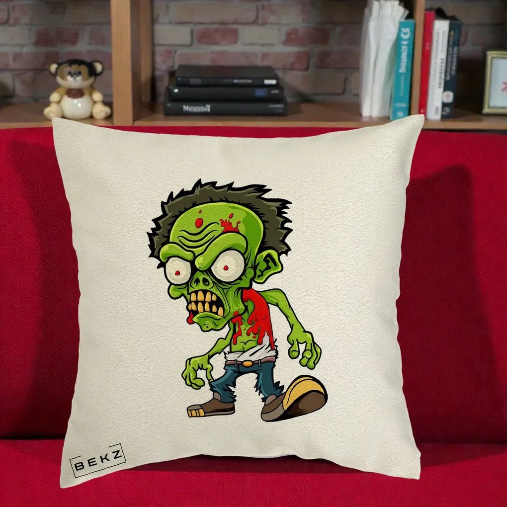 Perna Decorativa Zombie Halloween, 40x40 cm, Ecru, Husa Detasabila, Perna Inclusa, BEKZ®