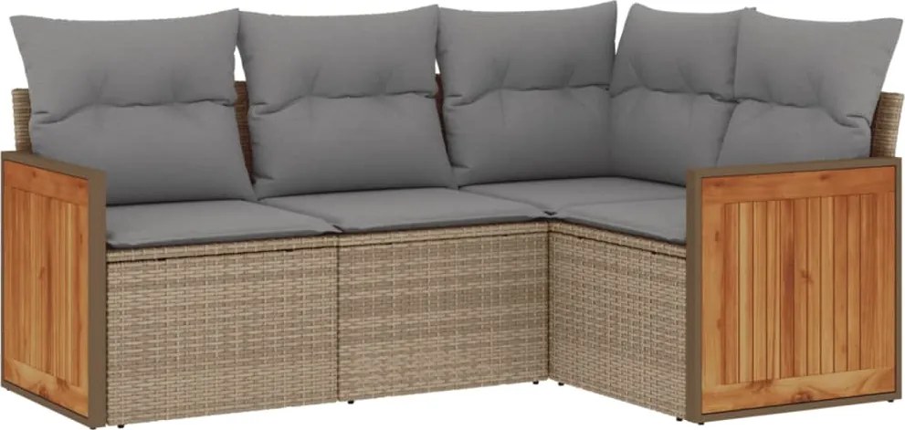vidaXL Set canapele de grădină, 4 piese, cu perne, bej, poliratan