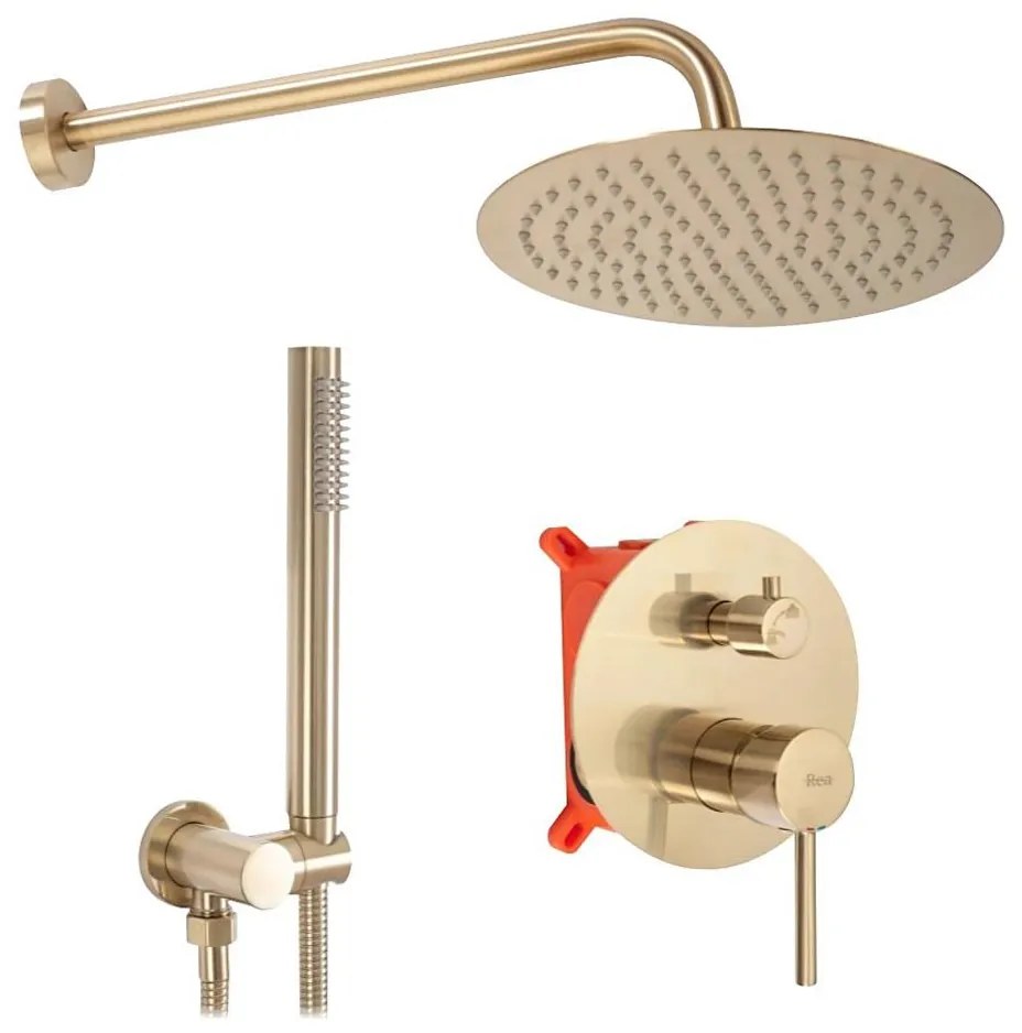 REA-P4160 - Set de duș LUNGO cu baterie încastrată, finisaj auriu periat