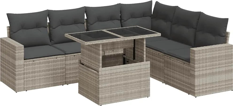 vidaXL Set canapele de grădină cu perne, 7piese gri deschis poliratan