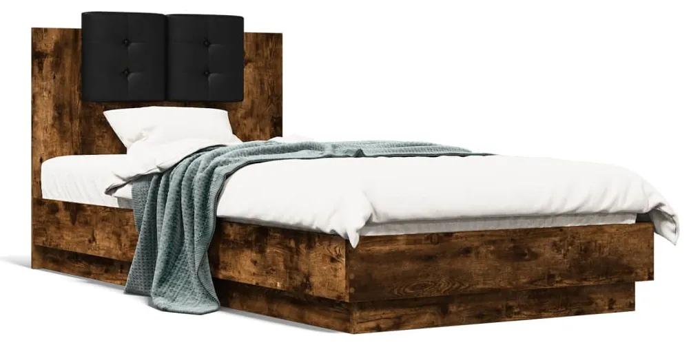 3209972 vidaXL Cadru de pat cu tăblie stejar fumuriu 90x190 cm lemn prelucrat