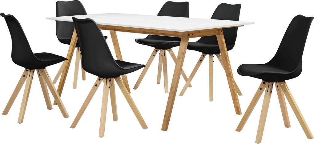 [en.casa]® Masa de bucatarie/salon bambus design- 180 x 80 cm  - cu 6 scaune negre