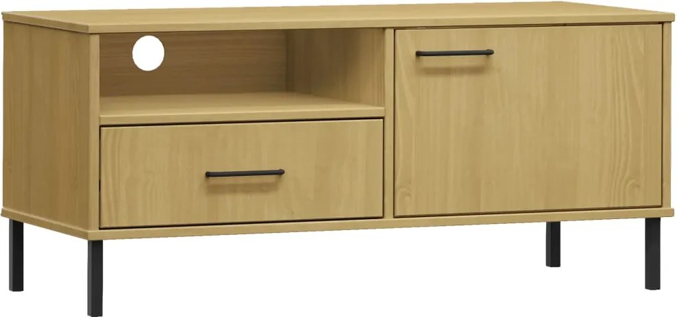 vidaXL Comodă TV cu picioare metalice OSLO, maro, lemn masiv pin