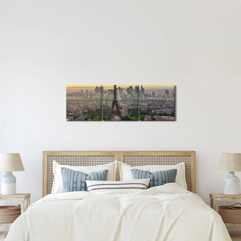 Tablou - Panorama Parisului (cu ceas) (90x30 cm)