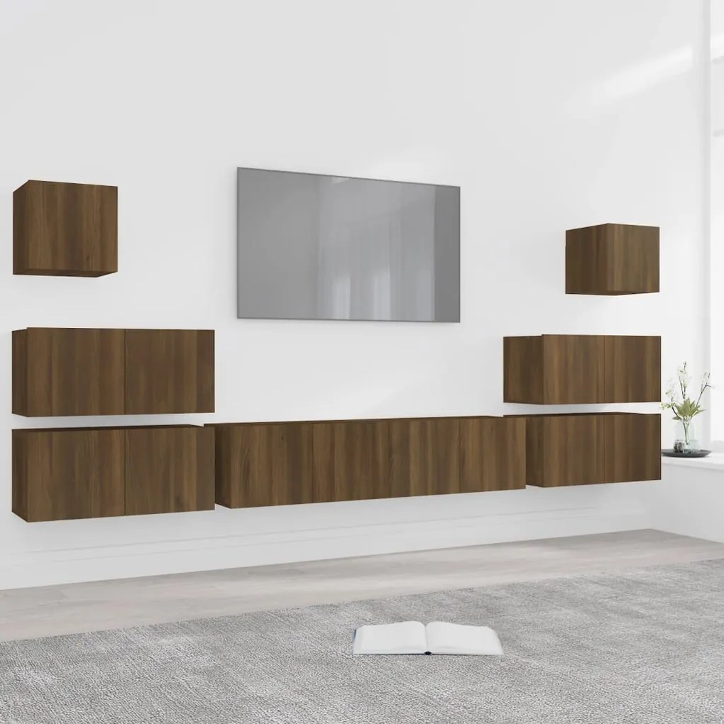 3120292 vidaXL Set dulap TV, 8 piese, stejar maro, lemn prelucrat