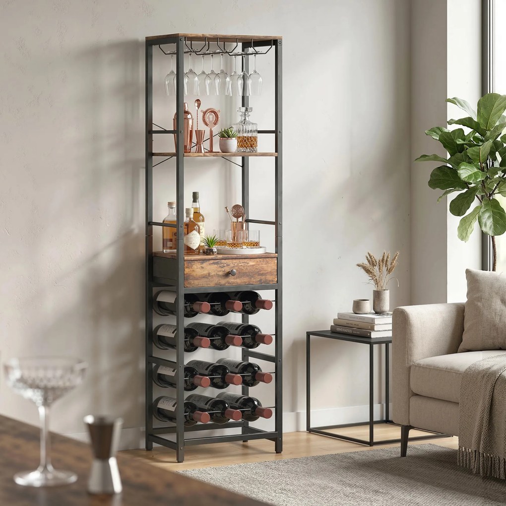 HOMCOM Dulap de Bar, Mobilier de Bar cu Sertar și Suport pentru Pahare, Maro Rustic | Aosom Romania