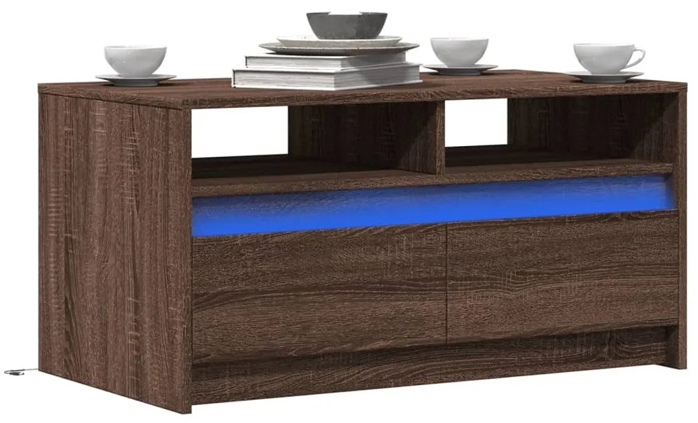 vidaXL Măsuță de cafea cu lumini LED, stejar maro, lemn prelucrat