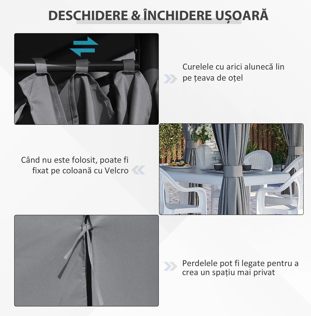 Outsunny 3x4 m Gazebo de Exterior din Oțel cu 6 Perdele Detașabile și Orificii de Drenaj, Gri | Aosom Romania