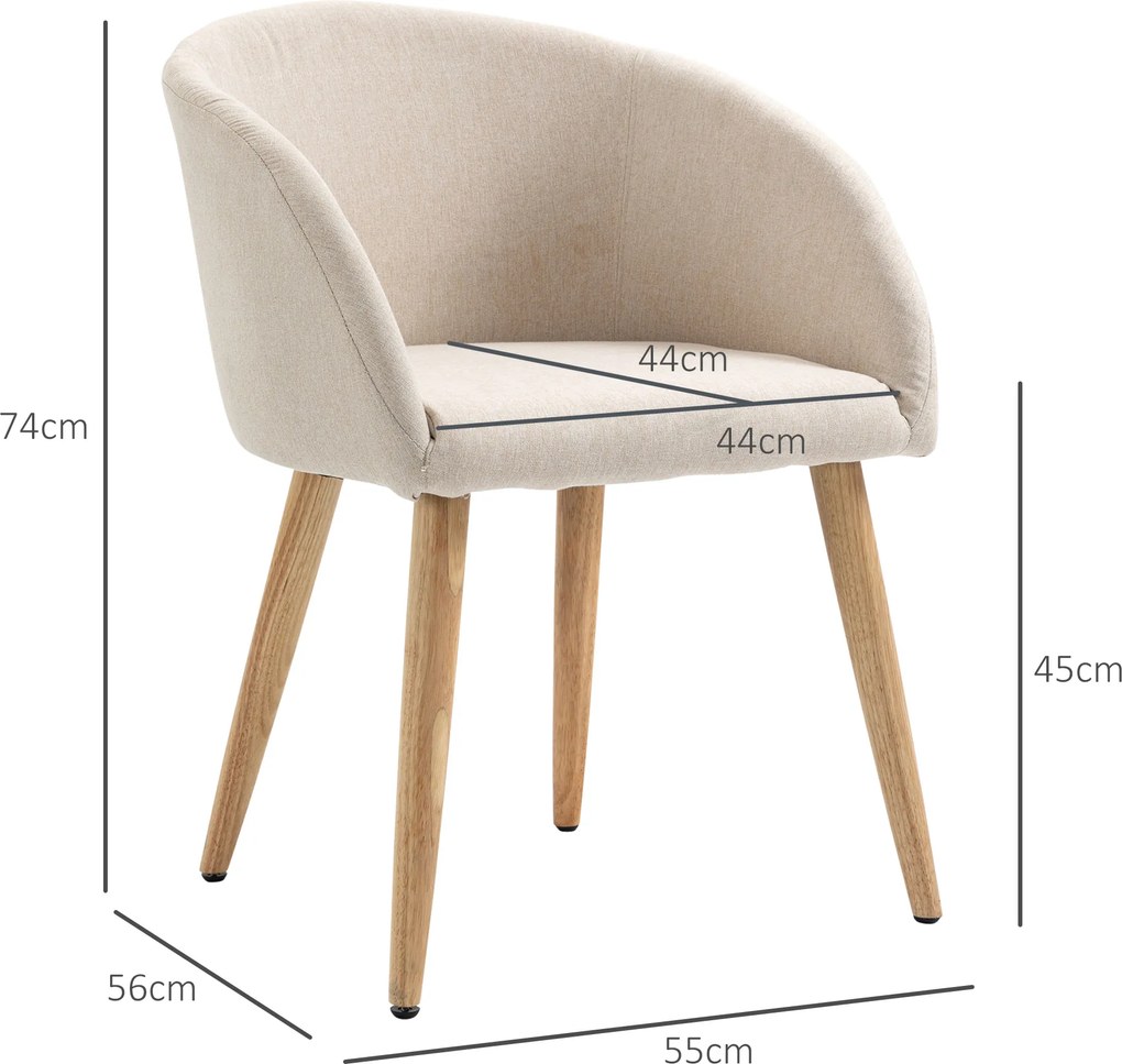 HOMCOM Set de 2 Scaune de Dining Stil Scandinav, Tapițate cu Material Textil, 55x56x74 cm, Bej | Aosom Romania