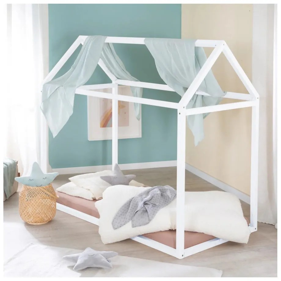 Pat pentru copii alb de tip casă 70x140 cm Montessori – Roba
