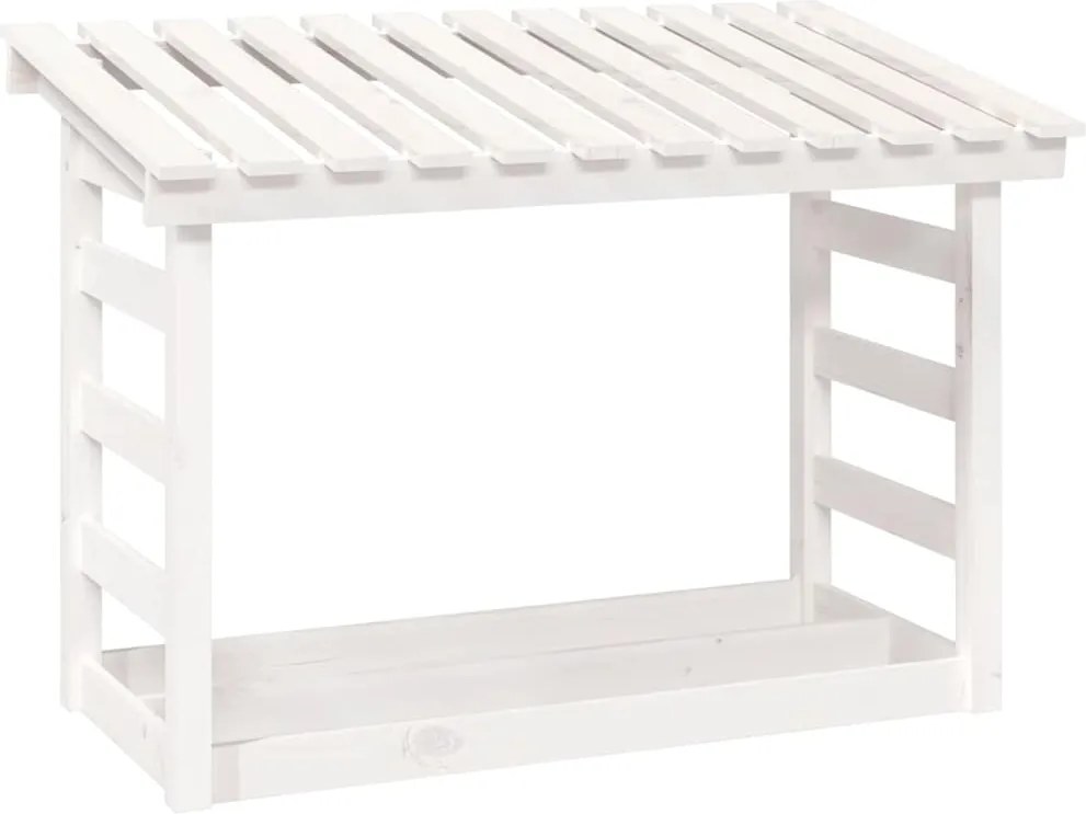 vidaXL Rastel pentru lemne de foc, alb, 108x64,5x78 cm, lemn masiv pin