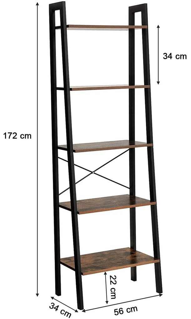Biblioteca TAYLOR 5 rafturi 172x56 cm, rustic maro