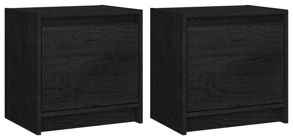 808122 vidaXL Noptiere, negru, 2 buc., 40x30,5x40 cm, lemn masiv de pin