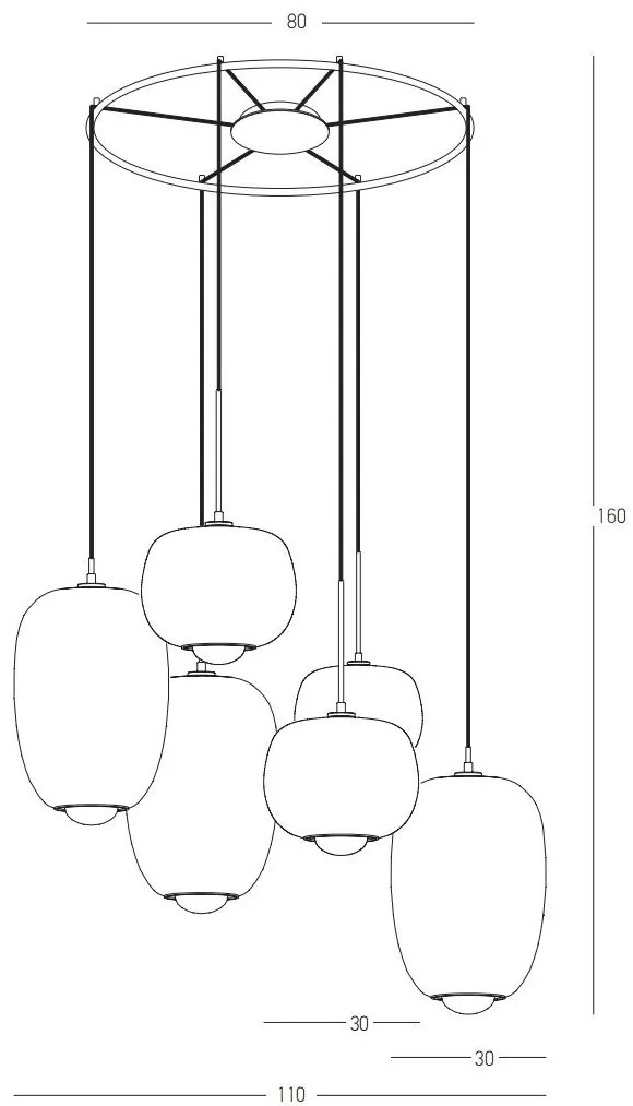 Lustra cu 6 Pendule, Sticla, Fumuriu, 6XG9 Pendant