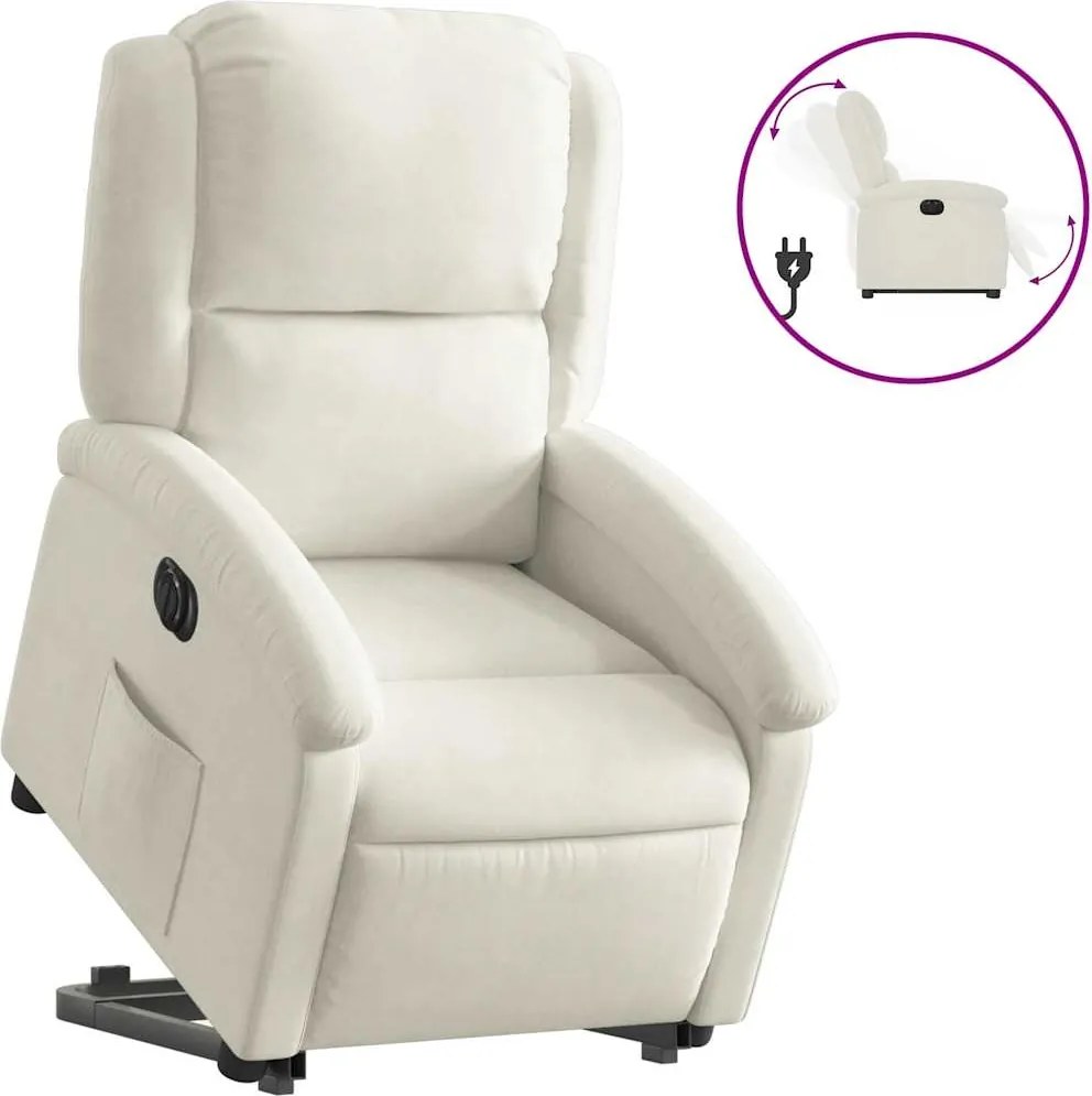 vidaXL Fotoliu electric rabatabil cu ridicare, crem, catifea