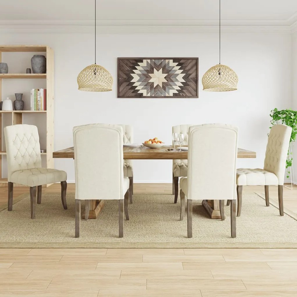 vidaXL Scaune de bucătărie, 6 buc., bej, textil cu aspect de pânză