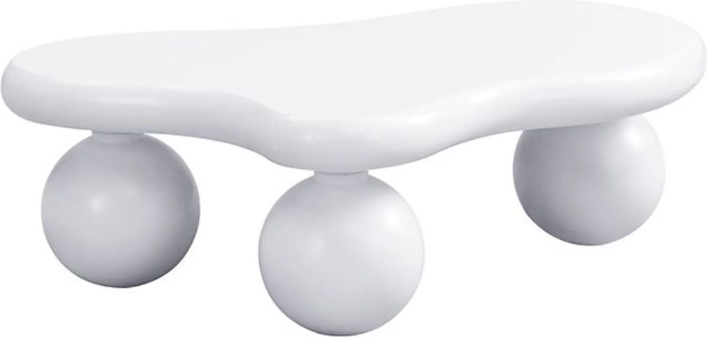 Masă de cafea în stil de nor, cu iluminare LED și design cu picioare rotunde, 95x62,5x32 cm, Alb