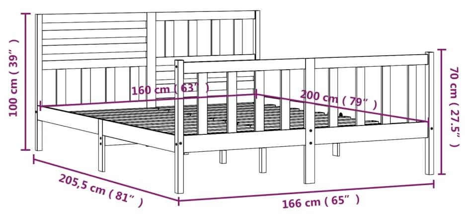 Cadru de pat, gri, 160x200 cm, lemn masiv Gri, 160 x 200 cm