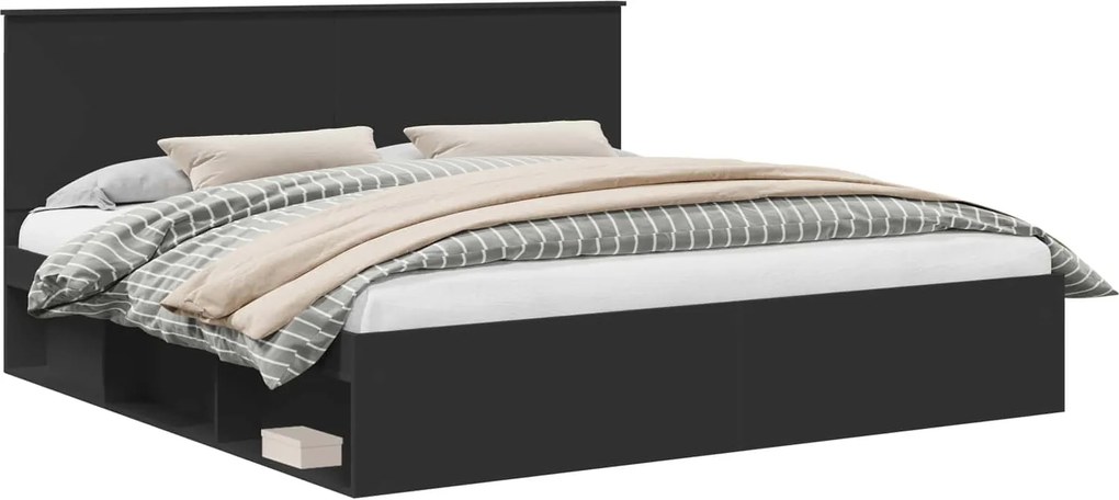 vidaXL Cadru de pat cu headboard Negru 200 x 200 cm Lemn de pin masiv