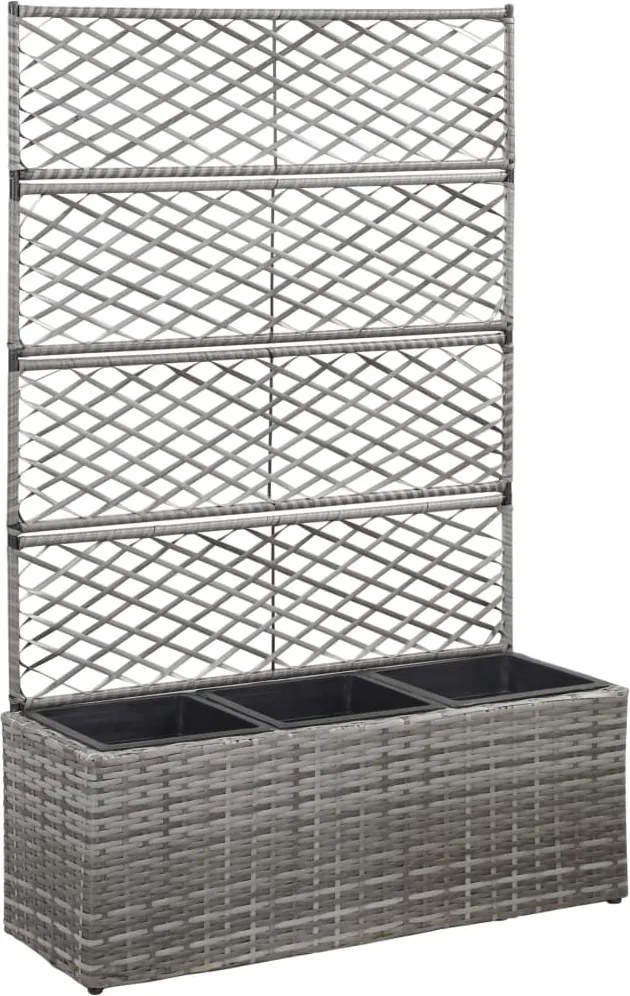 vidaXL Strat înălțat spalier cu 3 ghivece gri 83x30x130 cm poliratan