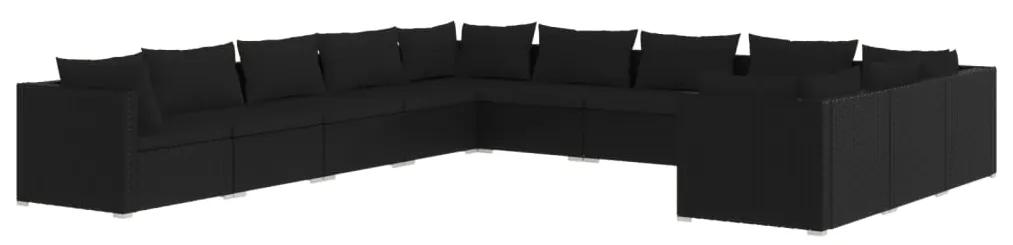 Set mobilier de gradina cu perne, 11 piese, negru, poliratan Negru, 4x colt + 7x mijloc, 1