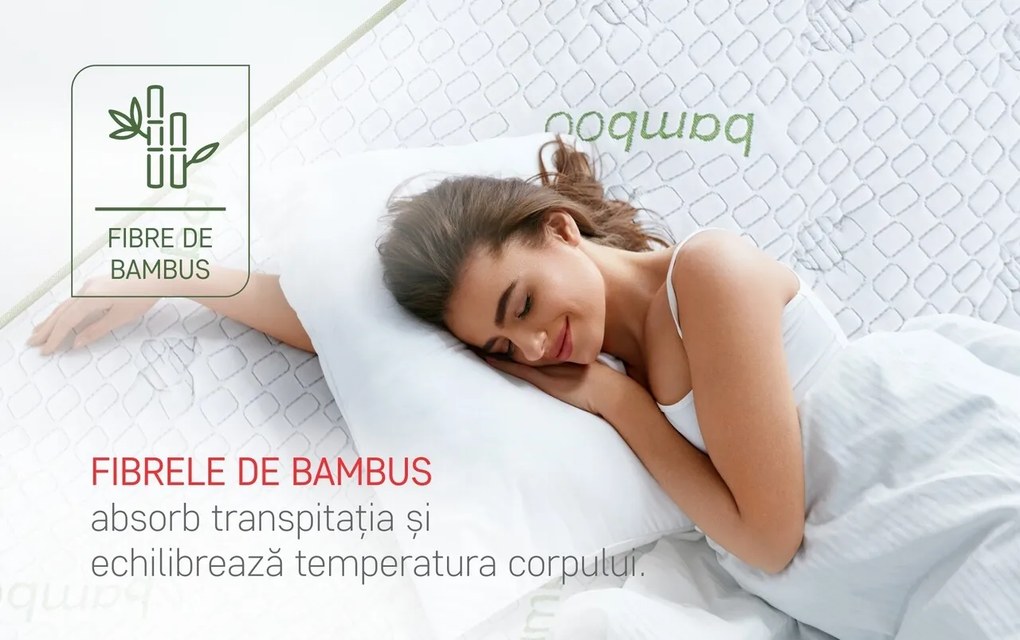 Saltea Ortopedica, Hipoalergenica, Premium Bamboo Memory Latex, 140x200 cm, H 26 cm, Arcuri Pocket, 7 Zone de Confort