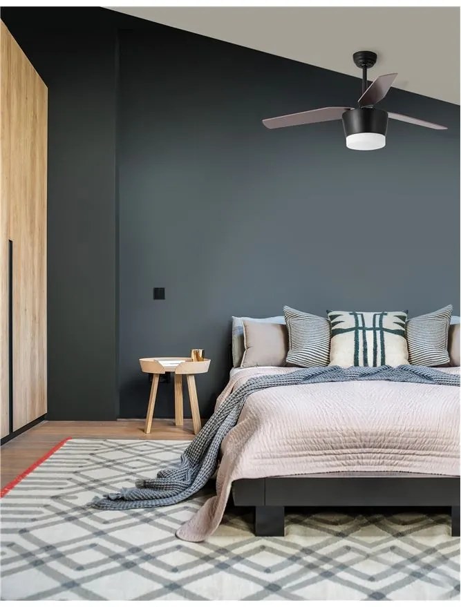 Lustra LED cu ventilator si telecomanda design modern Monsoon stejar