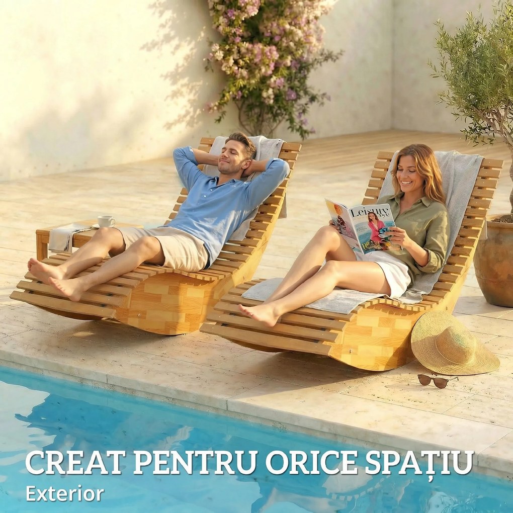 Outsunny Set de 2 Balansoare de Exterior, Șezlonguri Pliabile Ergonomice din Lemn de Acacia, Natural. | Aosom Romania