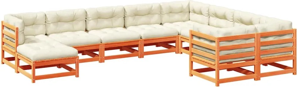 vidaXL Set canapele grădină cu perne, 10 piese, maro lemn masiv de pin