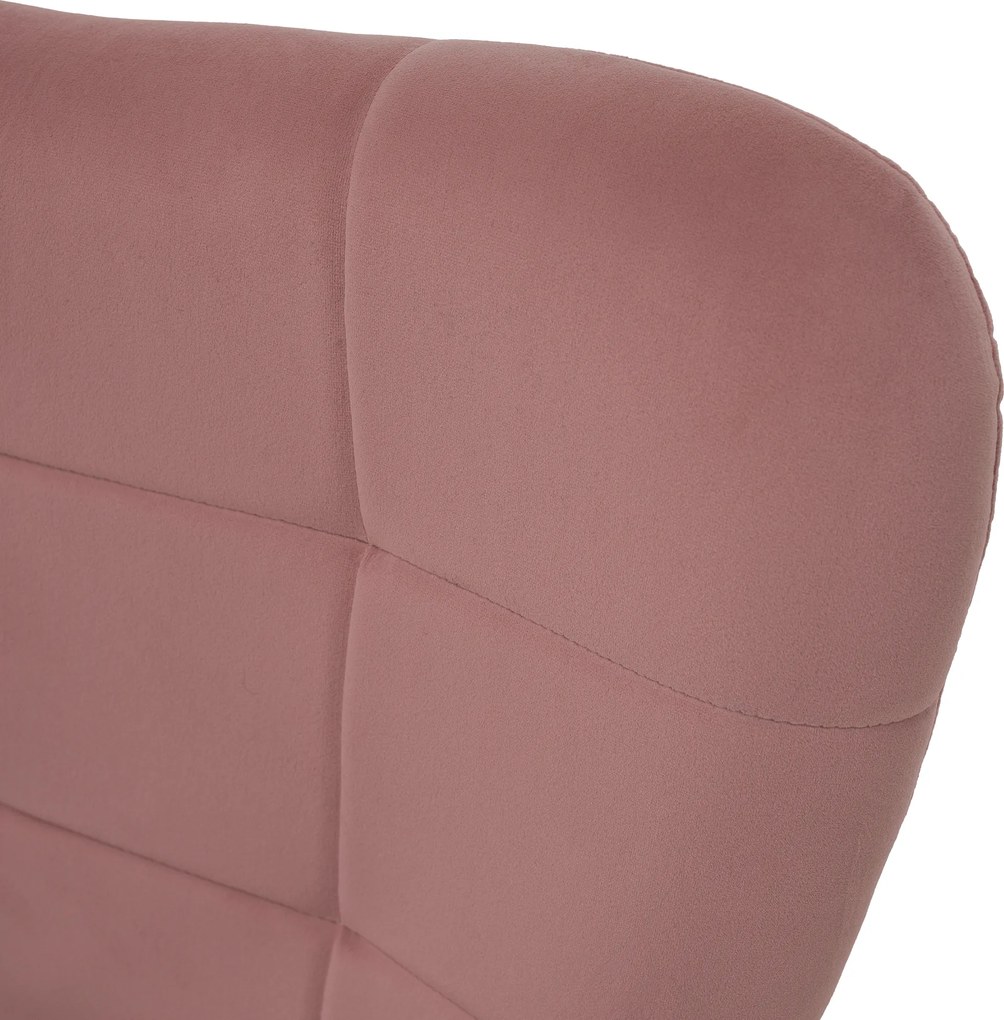 Fotoliu cu suport pentru picioare, ţesătură Velvet roz/stejar, HABEN