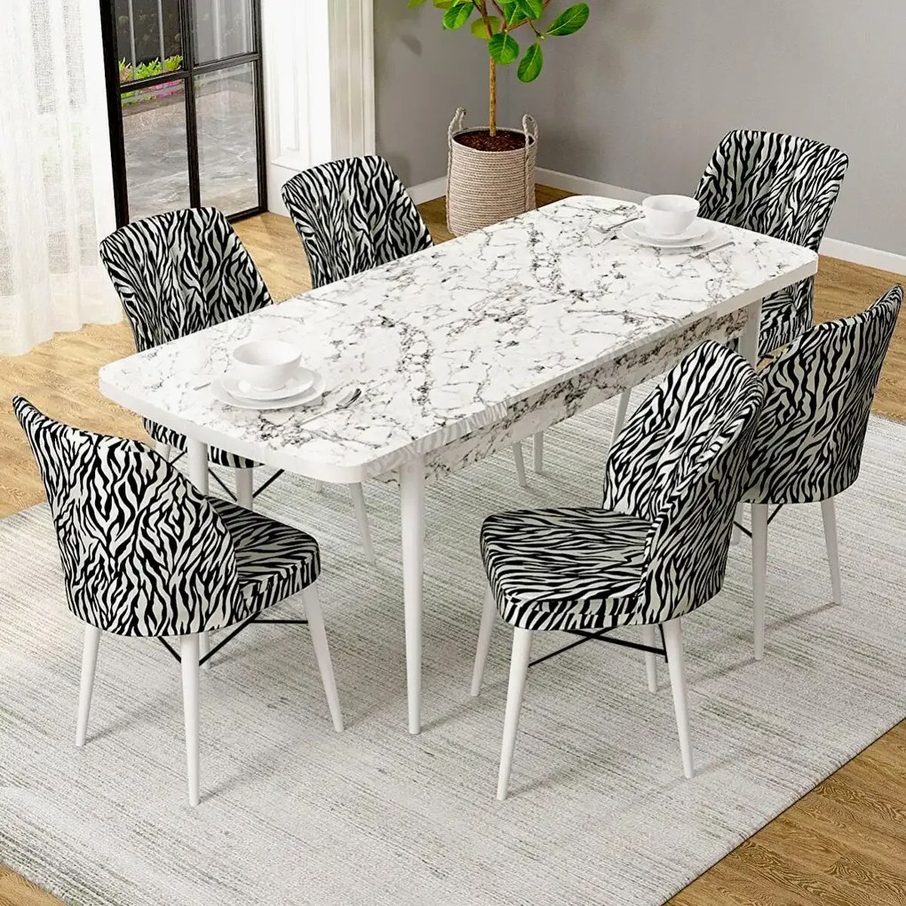 Masa de bucatarie extensibila dining, alb marmurat, 170 x 80 cm