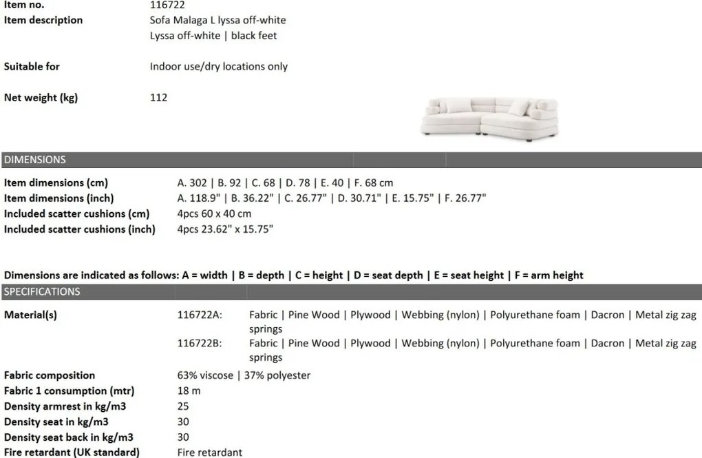 Canapea design LUX cu spatar rotunjit Malaga L, Lyssa off-white