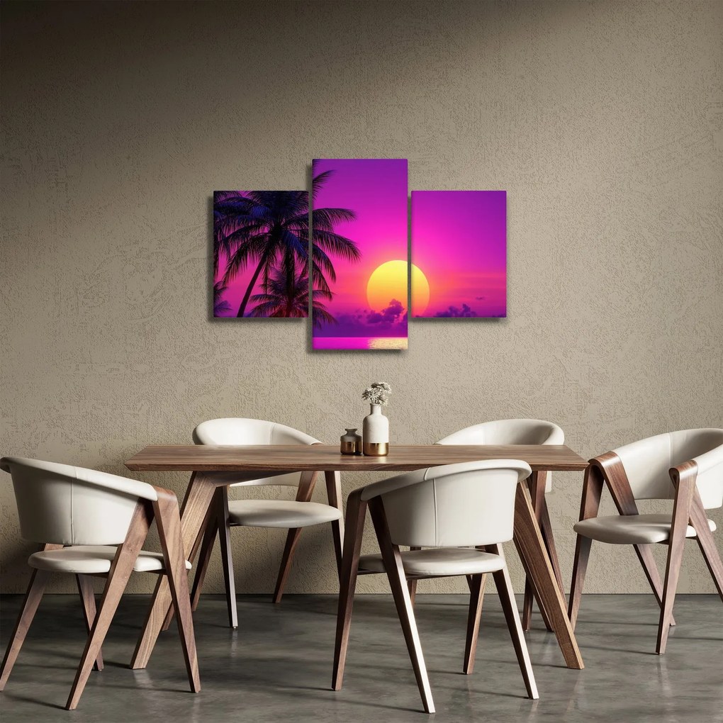 Tablou - Apus violet cu palmier (90x60 cm)