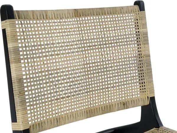 Fotoliu tip de scaun negru , din lemn de tec si rattan , "Boho"