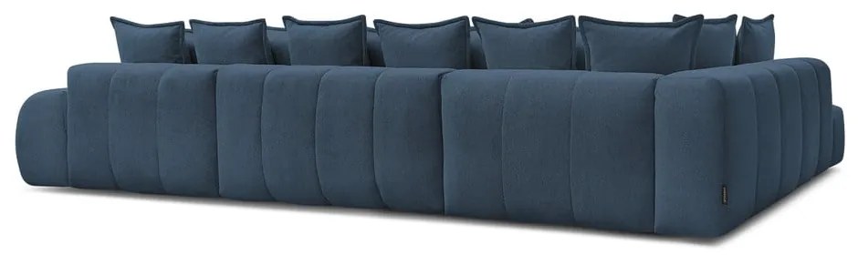 Colțar albastru închis extensibil/cu spațiu de depozitare cu tapițerie din chenille (cu colț pe partea stângă/în formă de "U") Everest – Bobochic Paris