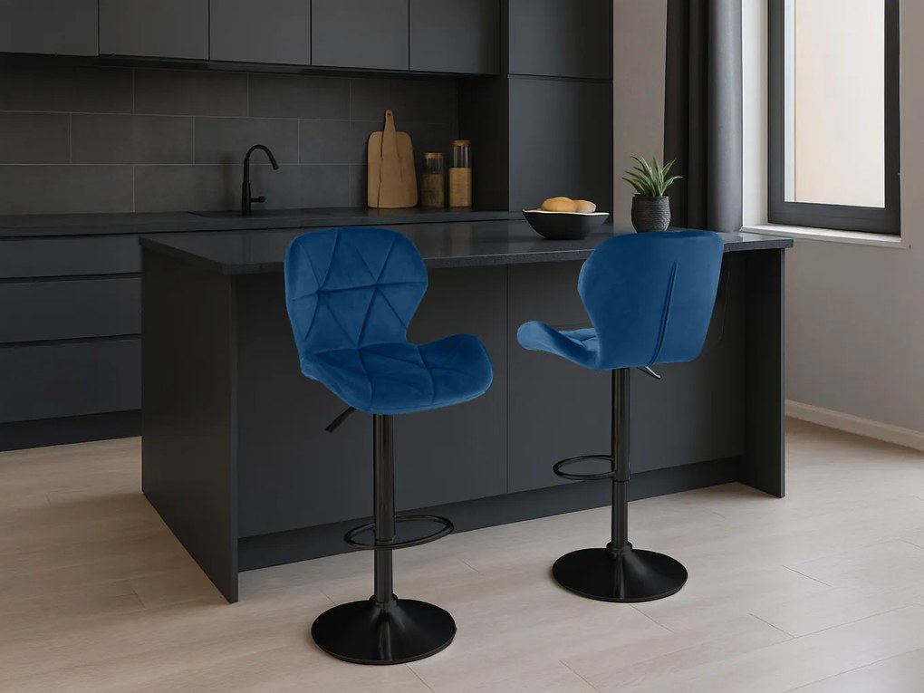 Scaun de bar cu picior negru WEST VELVET, albastru