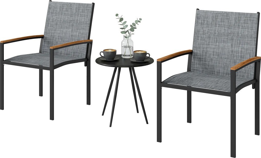 Outsunny Set bistrou 3 piese: Scaune din plasă și masă, Gri mixt. | Aosom Romania