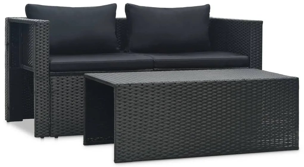 Set mobilier de gradina cu perne, 6 piese, negru, poliratan