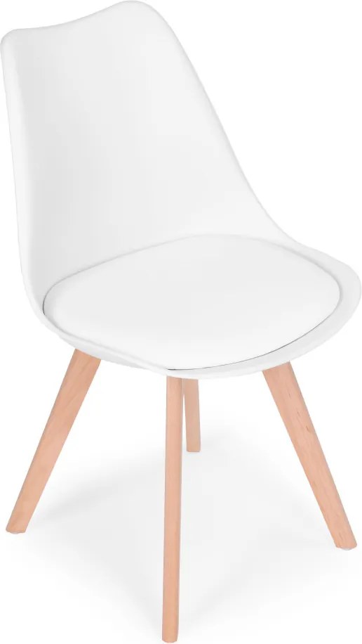 Set de 4 scaune de masă cu pernă din piele ecologică albă