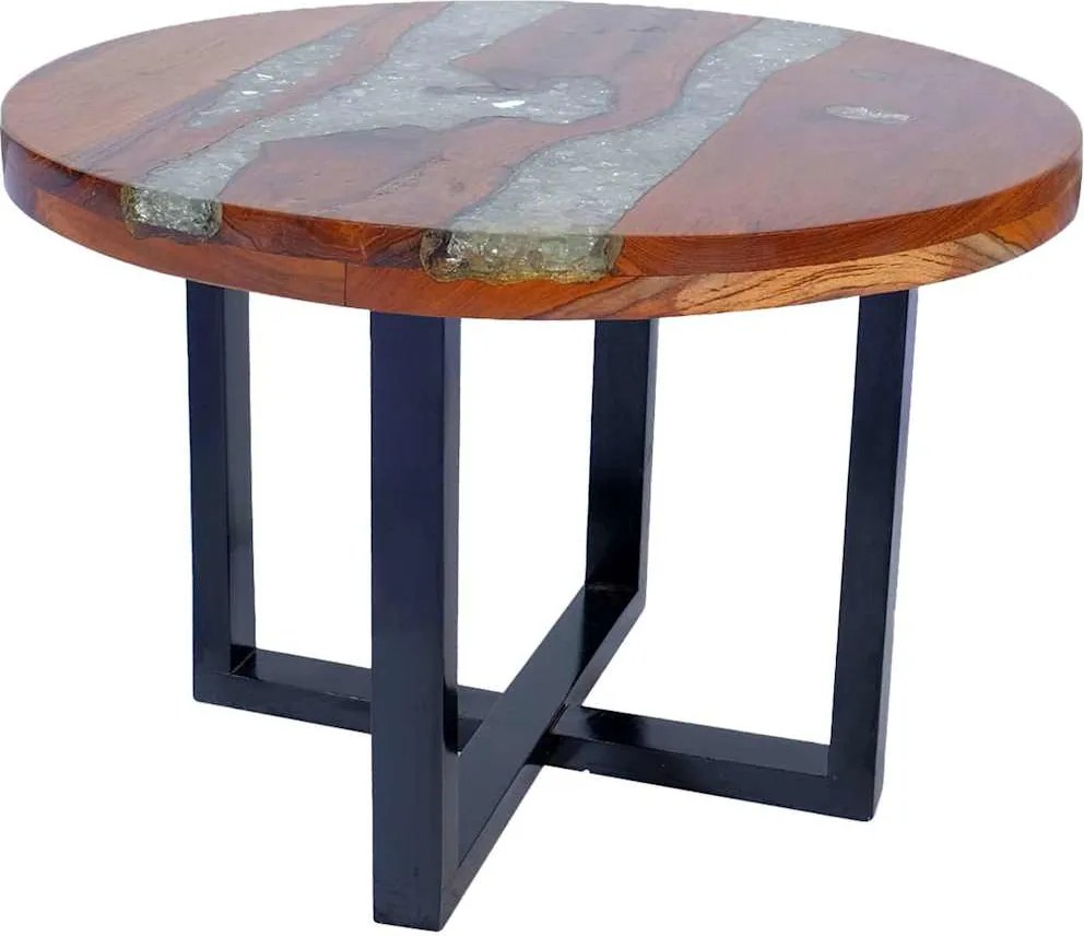 vidaXL Măsuță de cafea, 60 cm, lemn de tec și rășină