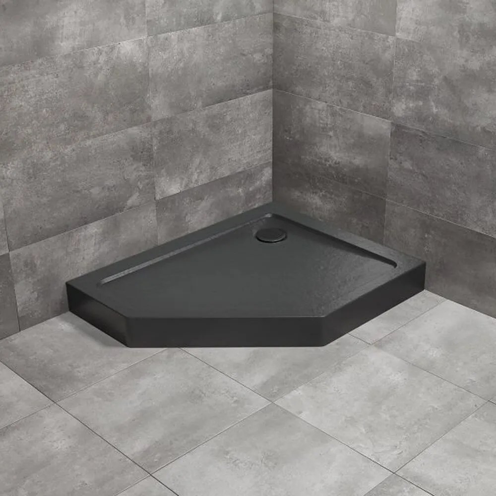 Cadita dus pentagonala Radaway Doros PT E Compact Stone 100x90 cm acril negru dreapta