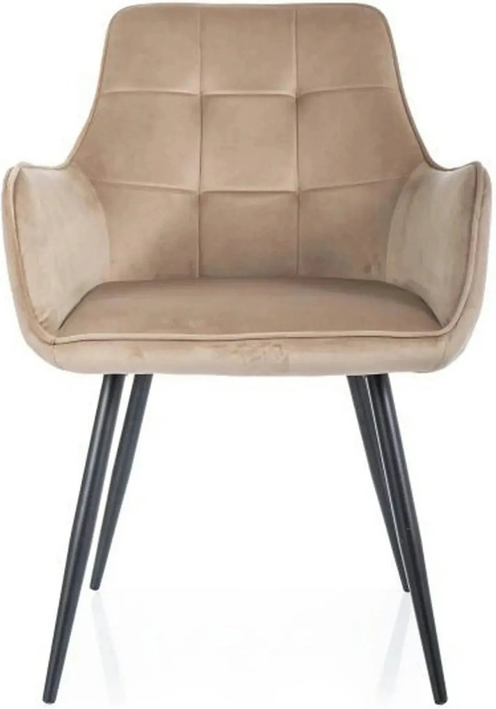 Scaun bej tapitat LEMON, stofa catifelata/metal, 57x47x85 cm