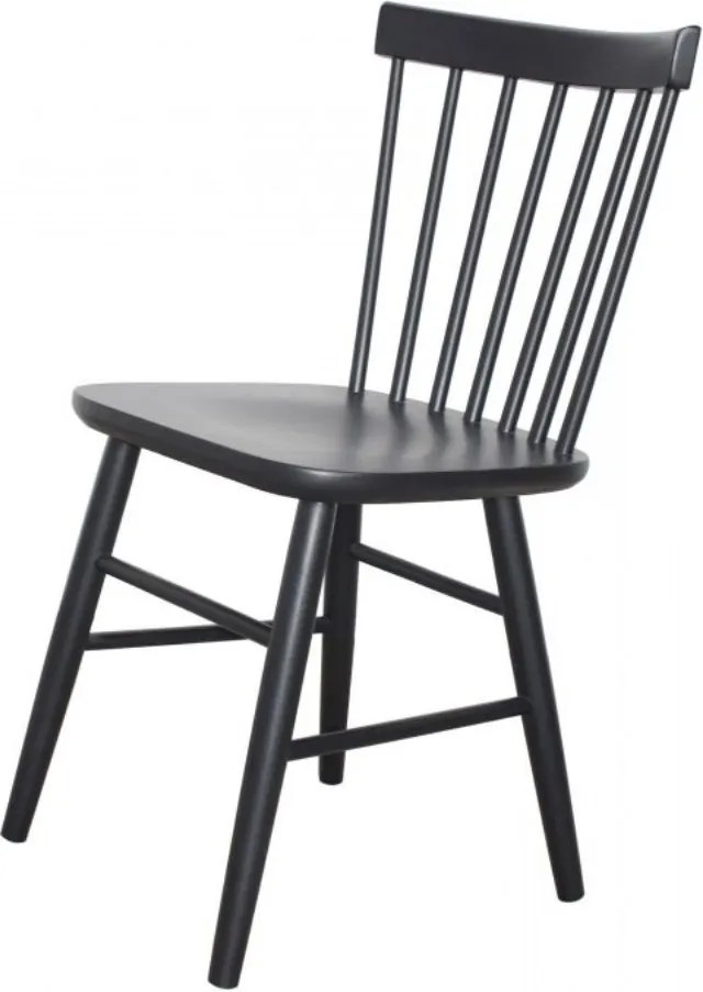 Scaun dining din lemn masiv de fag, negru, cu spătar din fusuri strunjite și traverse în H, 84 x 44 x 48 cm, „Osho”